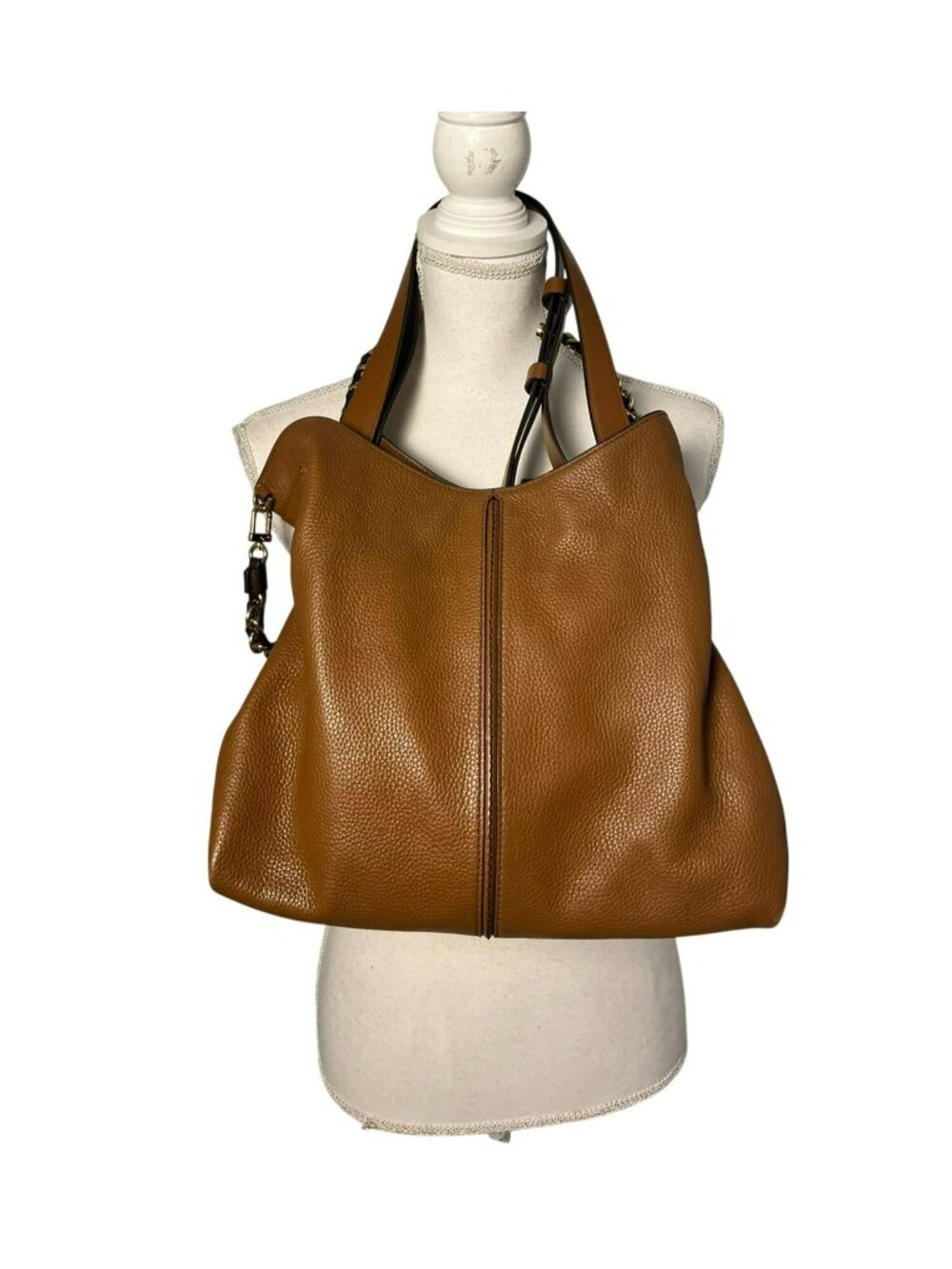 Michael Kors Downtown Astor Large Brown Pebbled Leather Shoulder Bag Chain Strap - Picture 8 of 16